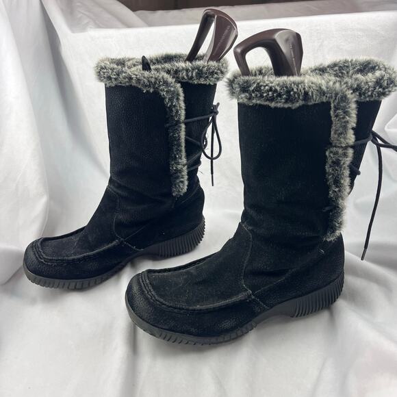 Old Navy Women's Measured 9 Snow Boots Lace Up Faux Fur Black Supportive Quality - Picture 1 of 16